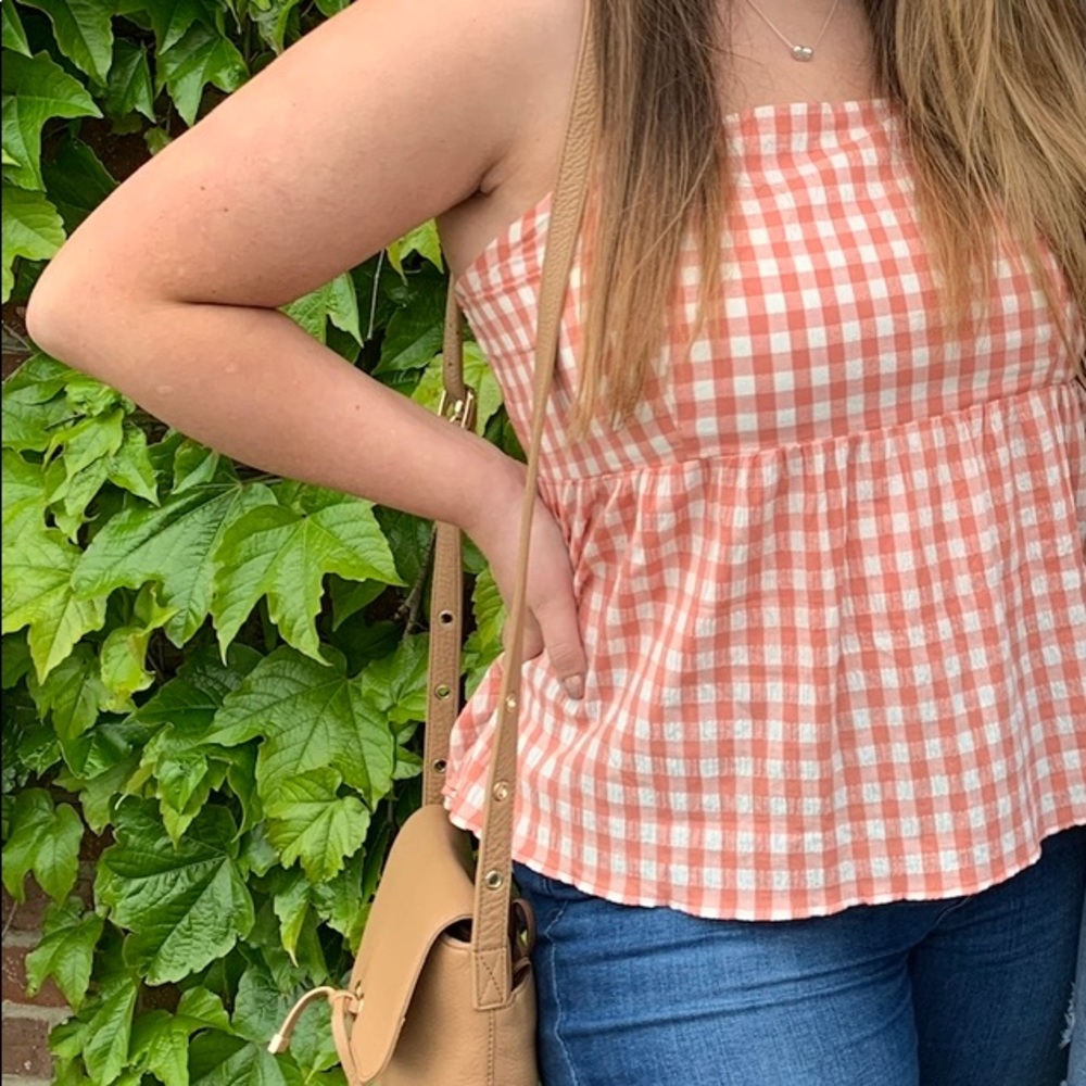 Orange and white gingham top